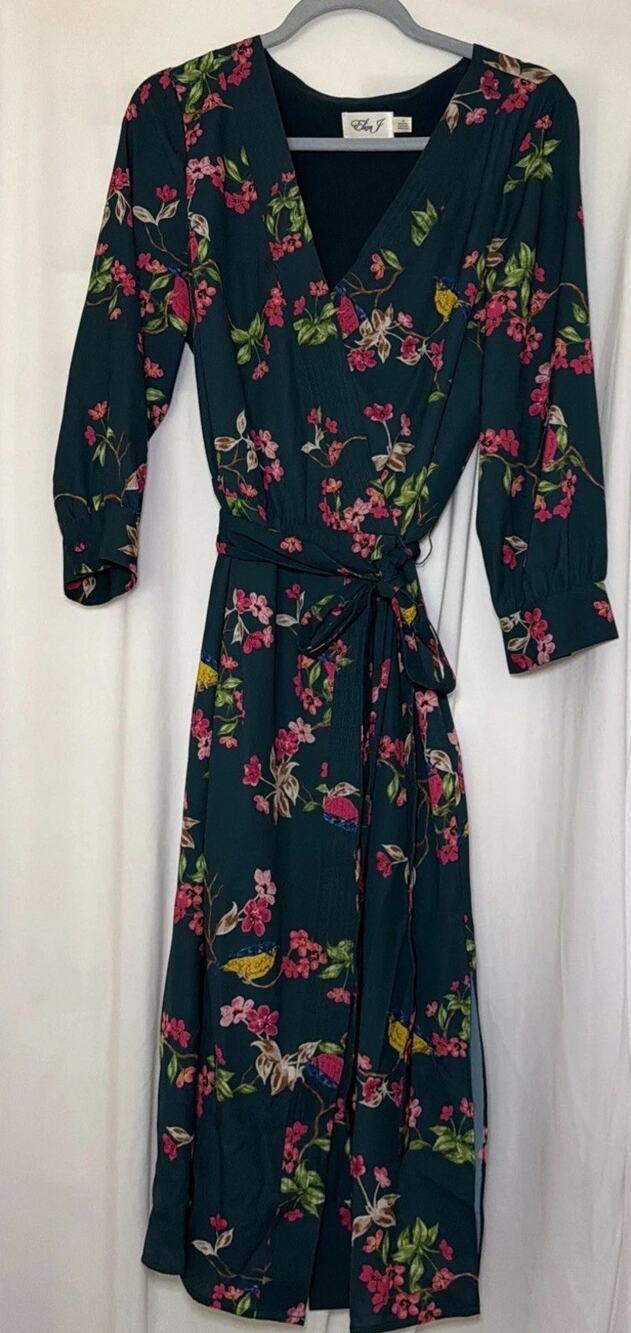 Beautiful Eliza J Floral Faux Wrap Dress In Green Size 14